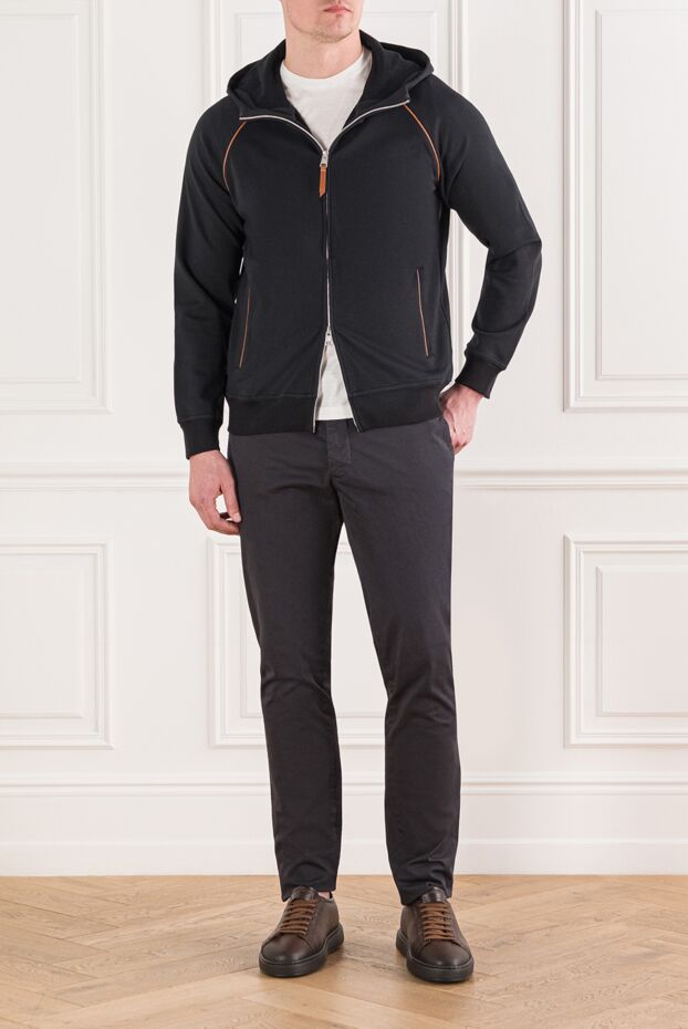 Brunello Cucinelli черная спортивная куртка с контрастной оранжевой окантовкой из хлопка 187983 - фото 2