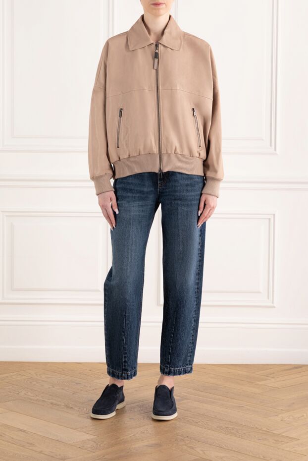 Brunello Cucinelli монили тізбегі бар әйелдер бежевый былғары курткасы 188046 - фото 2