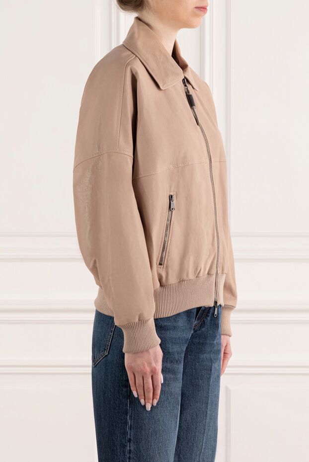 Brunello Cucinelli монили тізбегі бар әйелдер бежевый былғары курткасы 188046 - фото 3