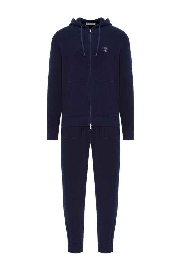 Brunello Cucinelli men's cotton tracksuit dark blue with hood 188130 - photo 1