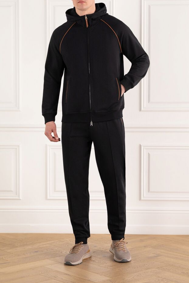 Brunello Cucinelli men's cotton black tracksuit with hood 188131 - photo 2