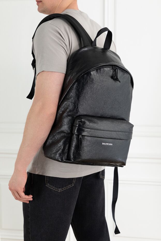 Balenciaga қара шынайы былғарыдан жасалған логотипі бар explorer рюкзактары 188135 - фото 2