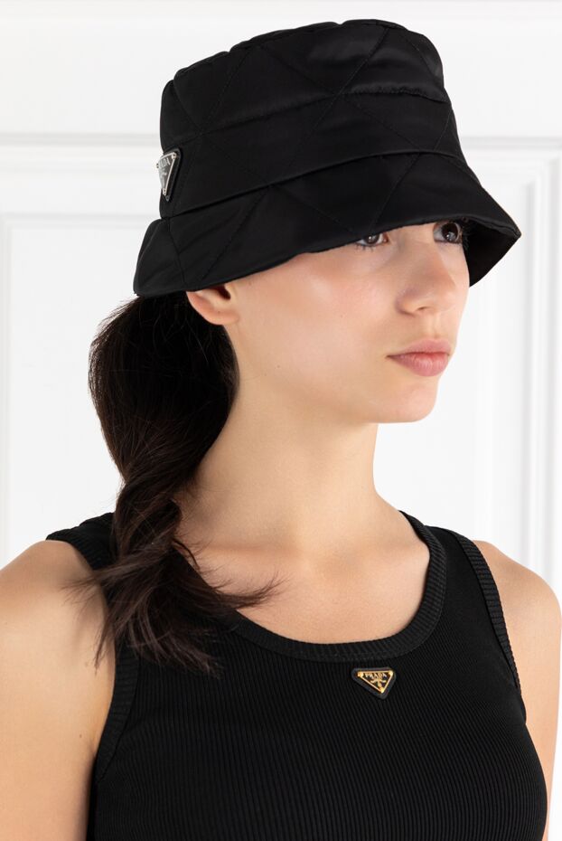 Prada women's quilted panama hat with triangular logo black 188162 - photo 2
