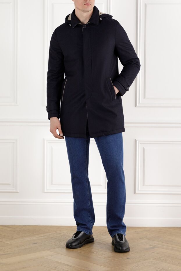 Enrico Mandelli men's medium length blue jacket with hood made of wool and cashmere 188267 - photo 2