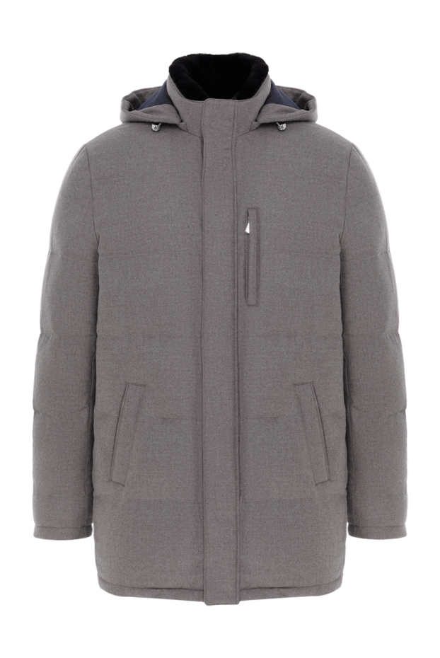 Enrico Mandelli grey men's down jacket made of wool and cashmere, quilted with a hood 188269 - photo 1