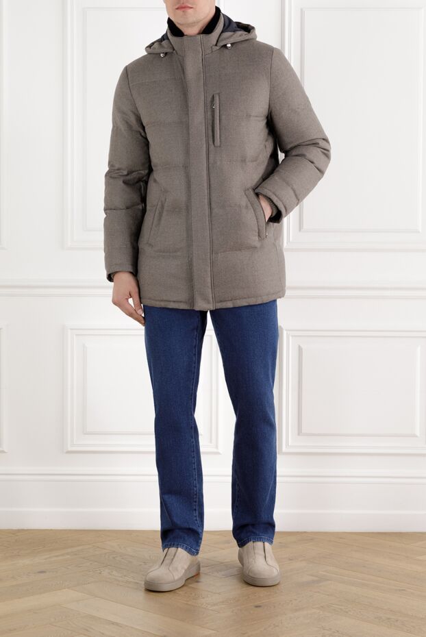 Enrico Mandelli grey men's down jacket made of wool and cashmere, quilted with a hood 188269 - photo 2