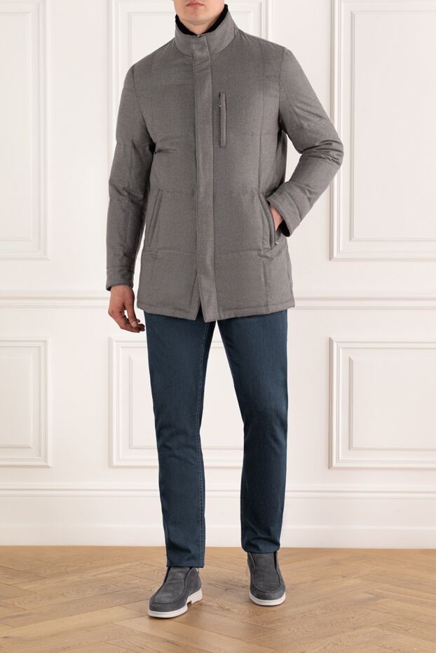 Enrico Mandelli grey men's down jacket made of wool and cashmere with a stand-up collar 188280 - photo 2