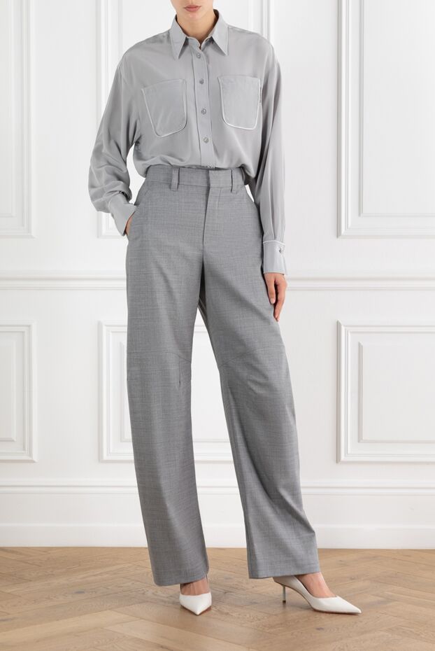 Brunello Cucinelli wide gray wool trousers for women 188336 - photo 2