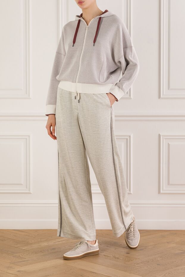 Brunello Cucinelli женские брюки travelwear из серого интерлока на основе хлопка и шелка 188372 - фото 2