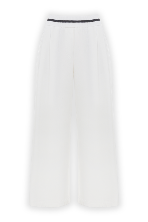 Brunello Cucinelli трикотажные белые широкие брюки из хлопка на резинке 188378 - фото 1