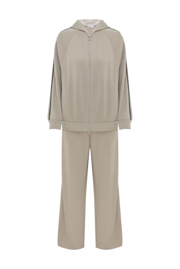 Brunello Cucinelli спортивный костюм женский из шелкового хлопка с капюшоном бежевый 188384 - фото 1