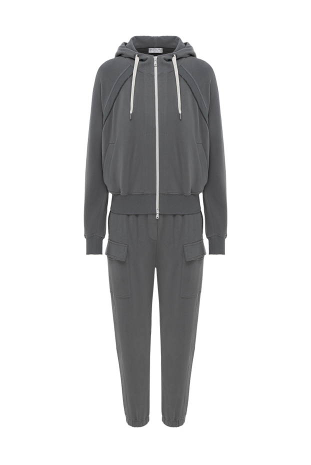 Brunello Cucinelli серый спортивный костюм женский из хлопка с капюшоном и цепочкой мониль 188385 - фото 1
