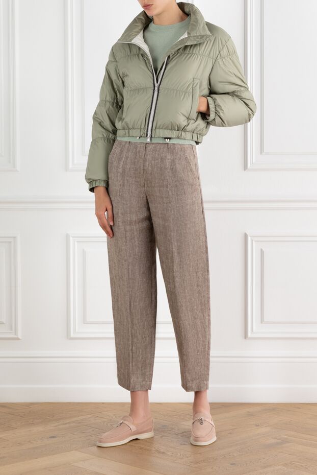 Brunello Cucinelli монили тізбегі және биік жағасы бар жасыл мамық күрте 188401 - фото 2