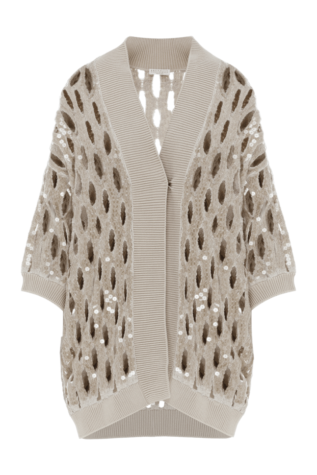 Brunello Cucinelli openwork cardigan with sequins beige women's 188417 - photo 1
