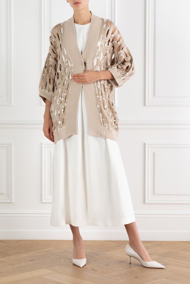 Brunello Cucinelli openwork cardigan with sequins beige women's 188417 - photo 2