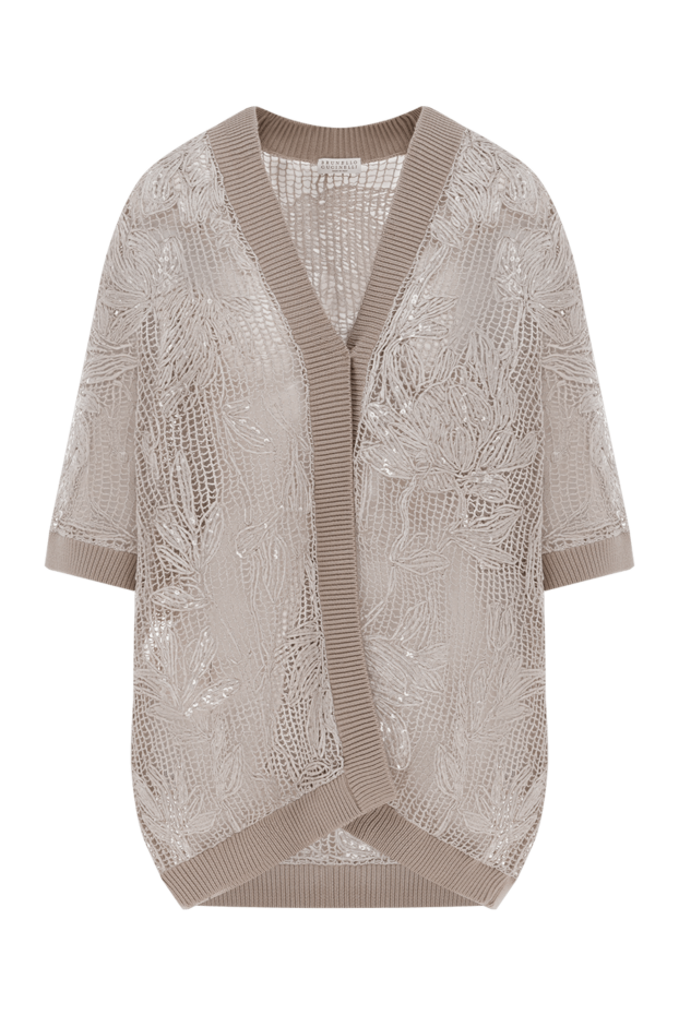 Brunello Cucinelli openwork cardigan with embroidery beige women's cotton 188420 - photo 1
