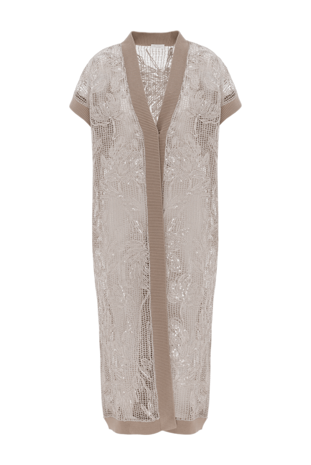 Brunello Cucinelli long cardigan with embroidery beige women's cotton 188421 - photo 1