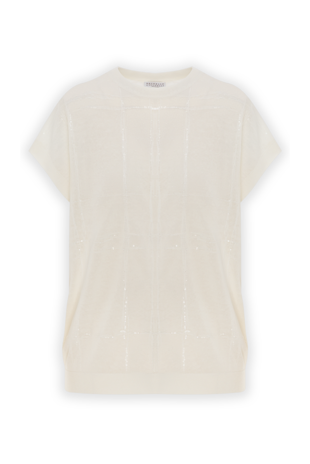 Brunello Cucinelli white women's linen jumper with sequins 188430 - photo 1