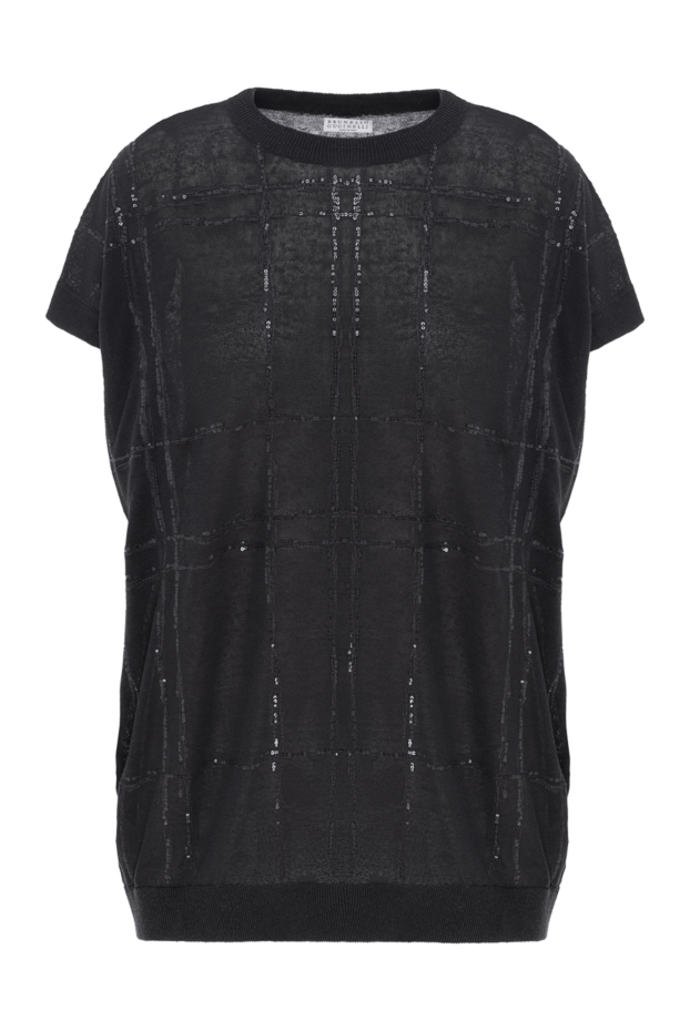 Brunello Cucinelli linen crew neck top in large check 188431 - photo 1