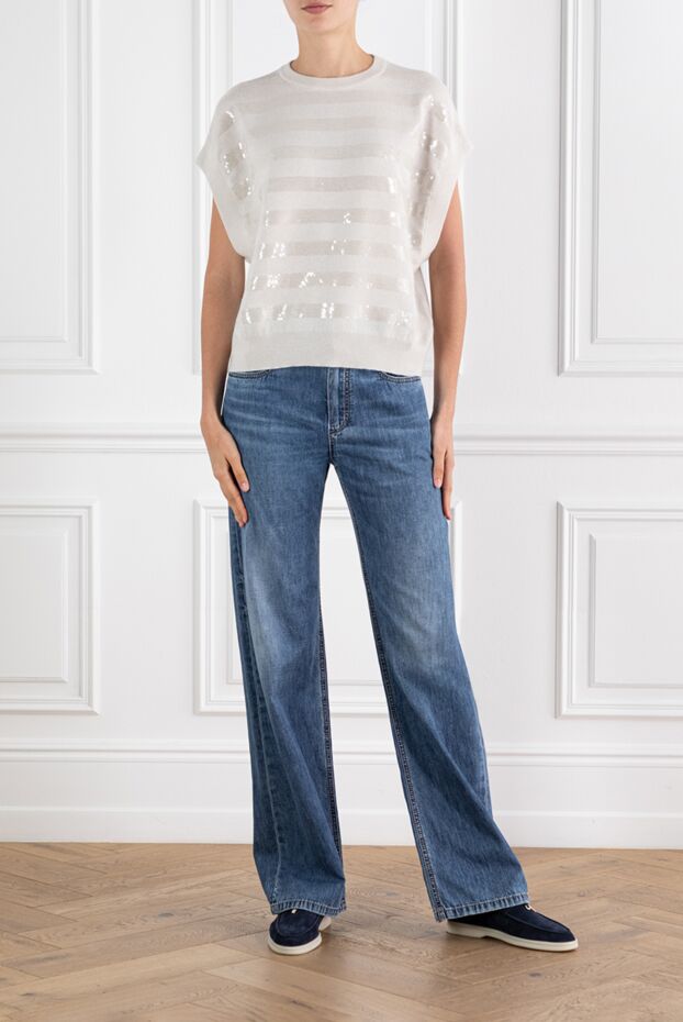 Brunello Cucinelli cashmere sleeveless jumper decorated with sequins beige 188440 - photo 2