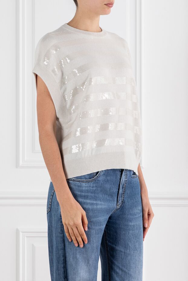 Brunello Cucinelli cashmere sleeveless jumper decorated with sequins beige 188440 - photo 3