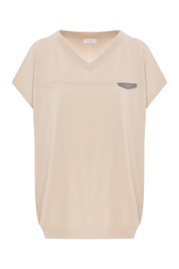 Brunello Cucinelli beige cashmere women's jumper with monil chain 188441 - photo 1