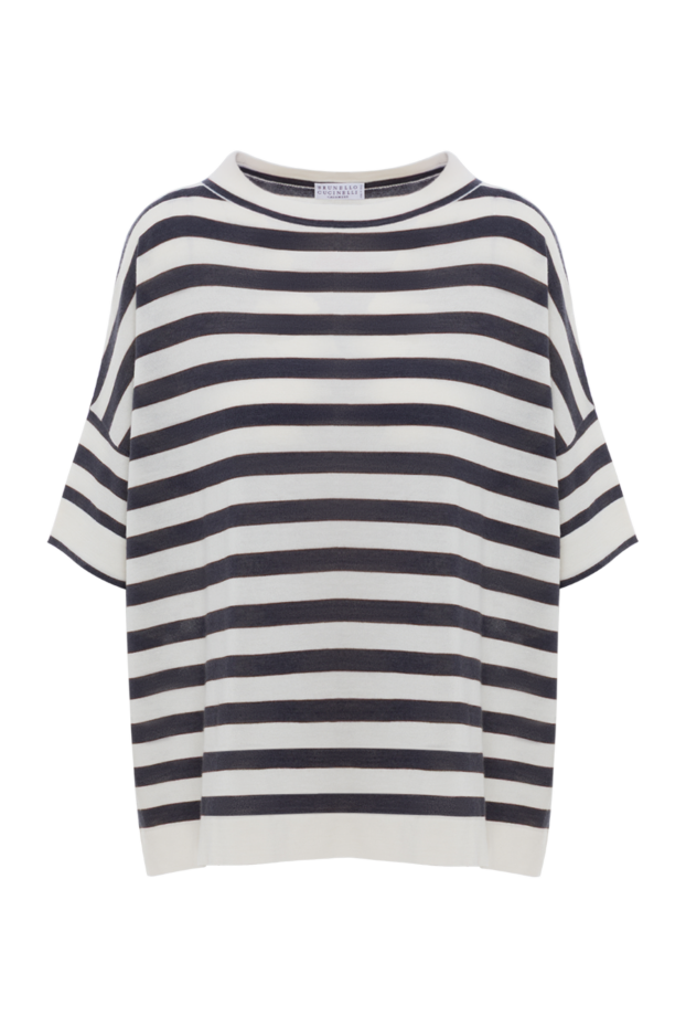 Brunello Cucinelli striped cashmere and silk boat neck t-shirt 188471 - photo 1