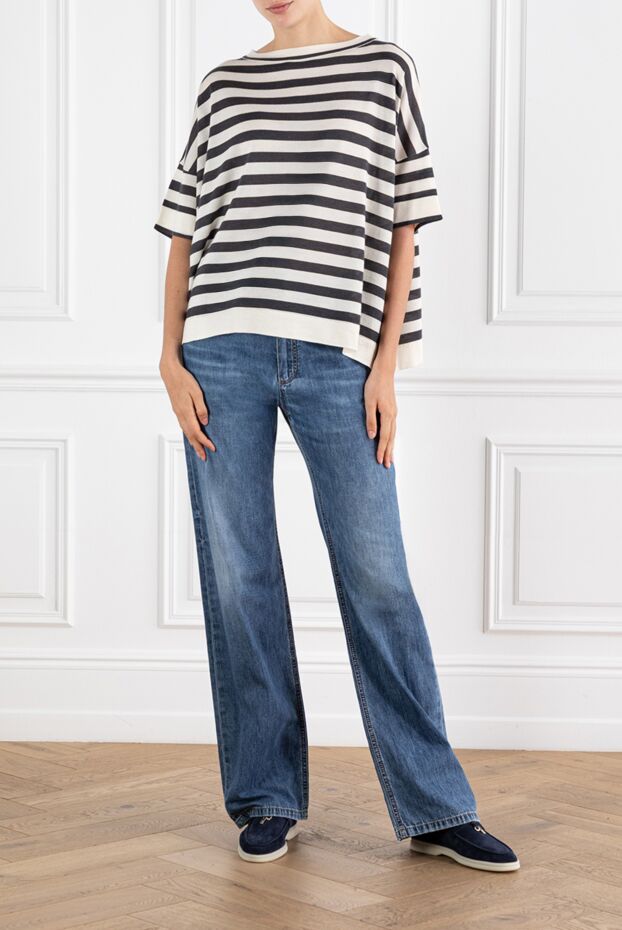 Brunello Cucinelli striped cashmere and silk boat neck t-shirt 188471 - photo 2