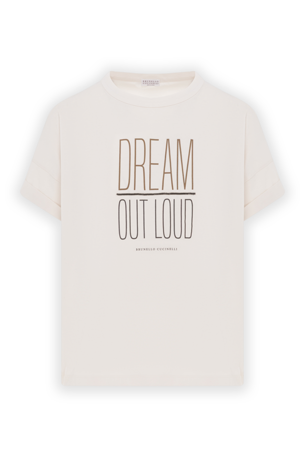 Brunello Cucinelli футболка хлопковая с принтом dream out loud бежевая женская 188472 - фото 1