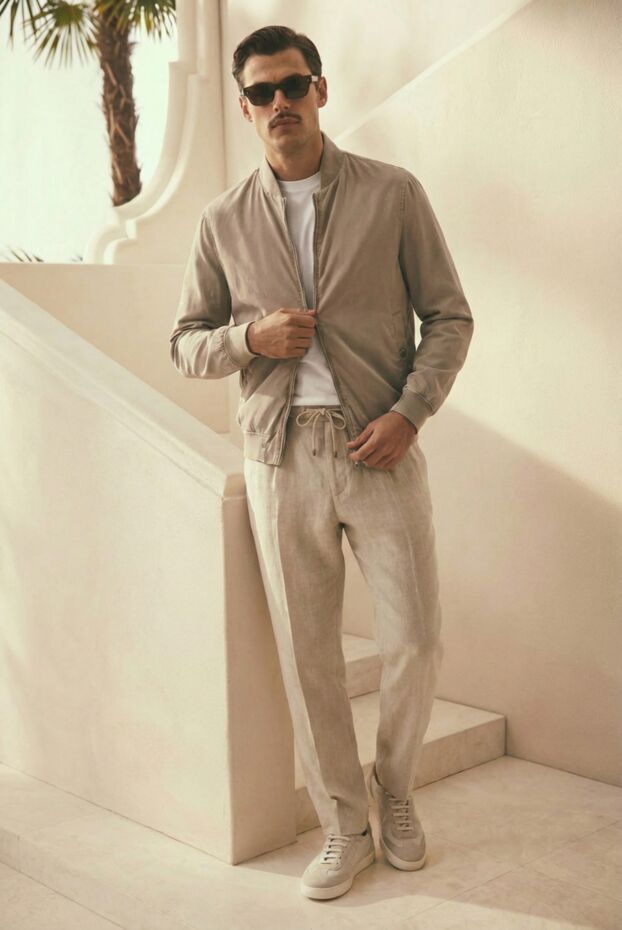 Brunello Cucinelli men's bomber jacket beige cotton 188681 - photo 2