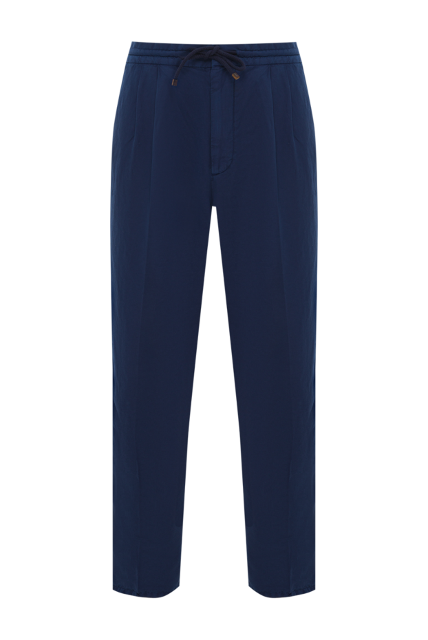 Brunello Cucinelli men's blue linen cotton drawstring trousers with pinch details 188686 - photo 1