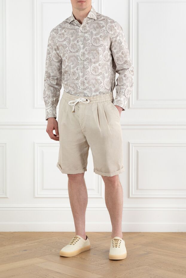 Brunello Cucinelli beige men's linen and cotton shorts with drawstring and cuffs 188689 - photo 2