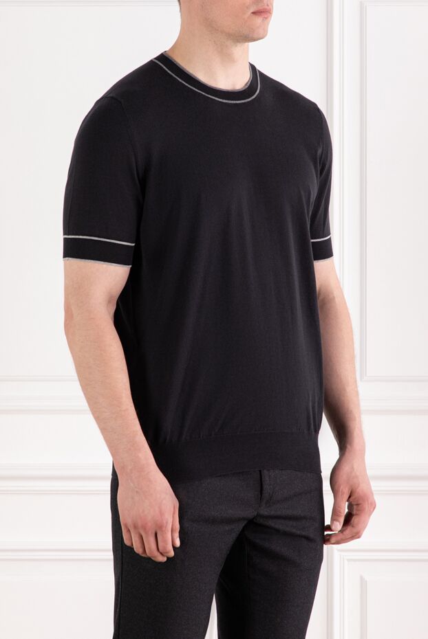 Brunello Cucinelli black men's t-shirt with contrasting cotton trim 188697 - photo 3