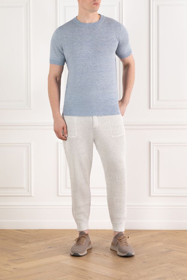 Brunello Cucinelli blue melange linen and cotton men's t-shirt 188702 - photo 2