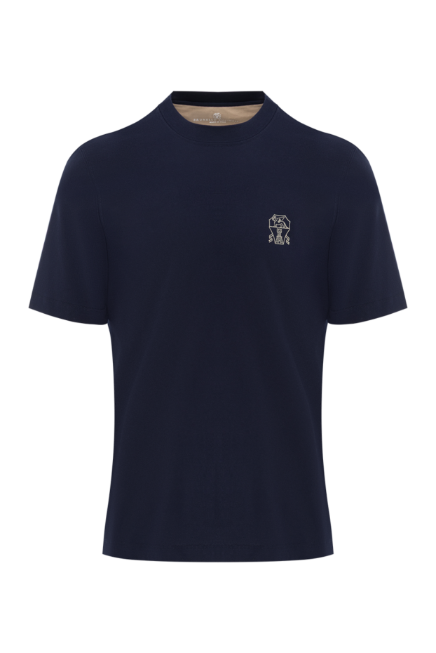 Brunello Cucinelli көк ерлер мақтасы кестеленген логотипі бар футболка 188706 - фото 1