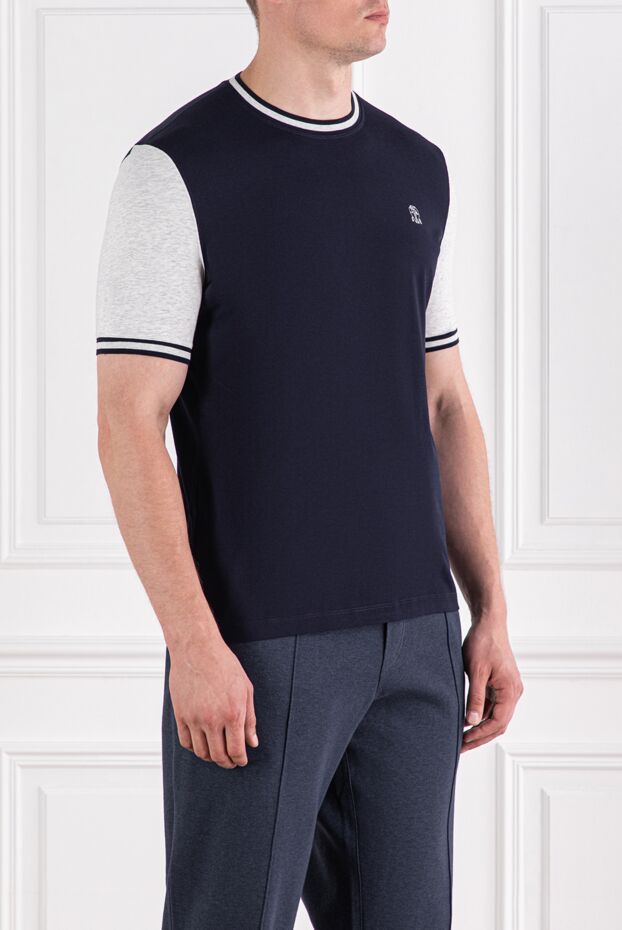 Brunello Cucinelli ақ жейделері мен кестелері бар көк түсті футболка
 188708 - фото 3