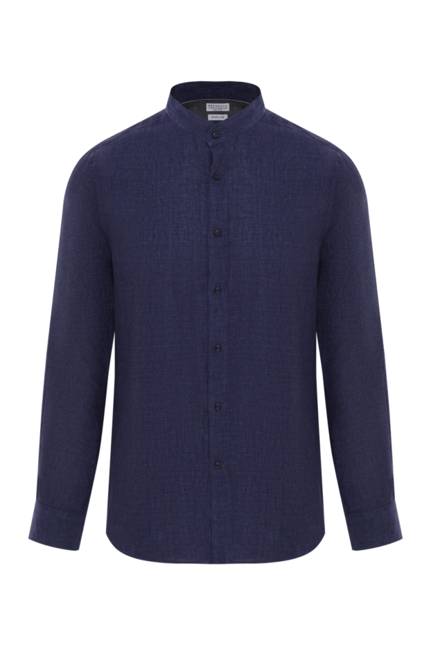 Brunello Cucinelli men's linen shirt blue with stand-up collar 188728 - photo 1