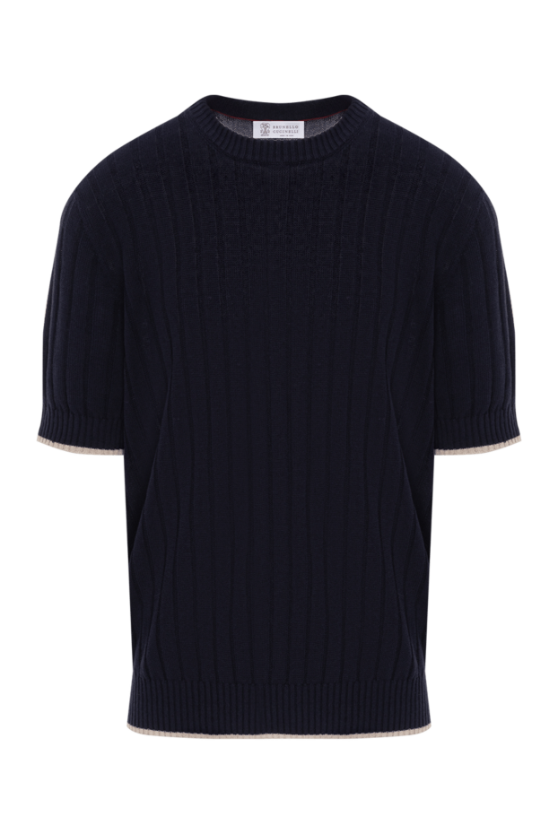Brunello Cucinelli зығыр және мақта матадан, көк түсті жалпақ қырлы өрнегі бар футболка 188741 - фото 1