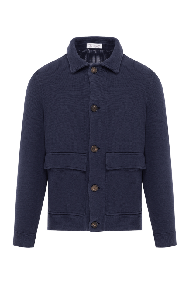Brunello Cucinelli кардиган мужской трикотажный синий на молнии из хлопка 188776 - фото 1