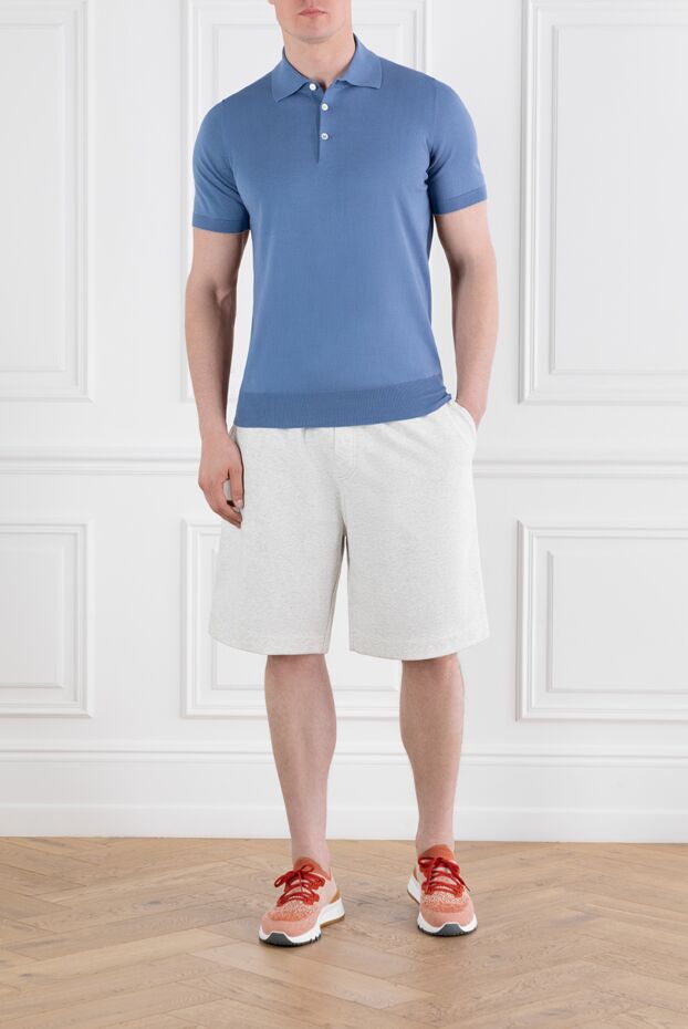 Brunello Cucinelli men's knitted bermuda shorts with drawstring in grey melange 188785 - photo 2