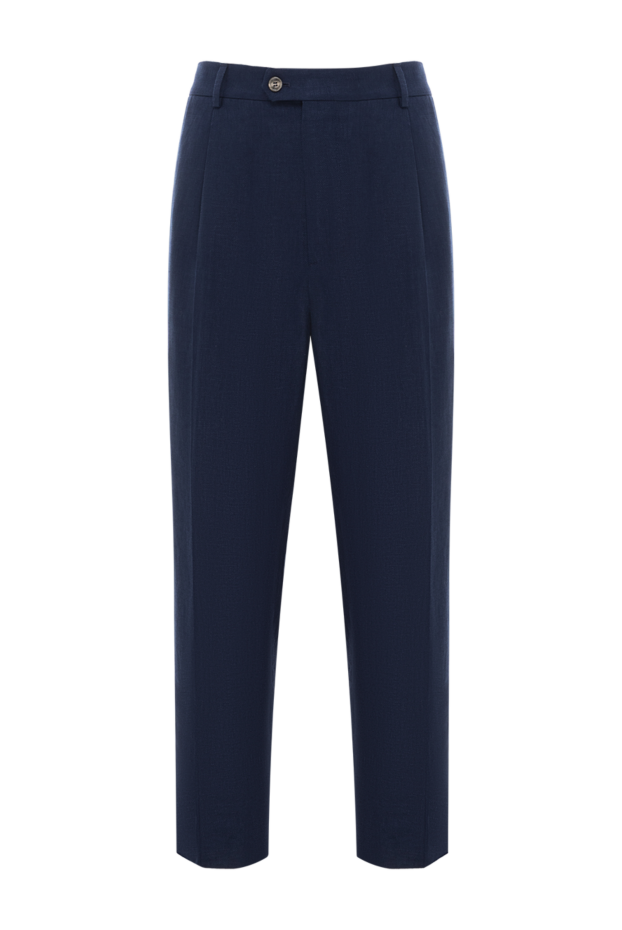 Brunello Cucinelli blue men's trousers with pleats made of linen wool and silk 188800 - photo 1