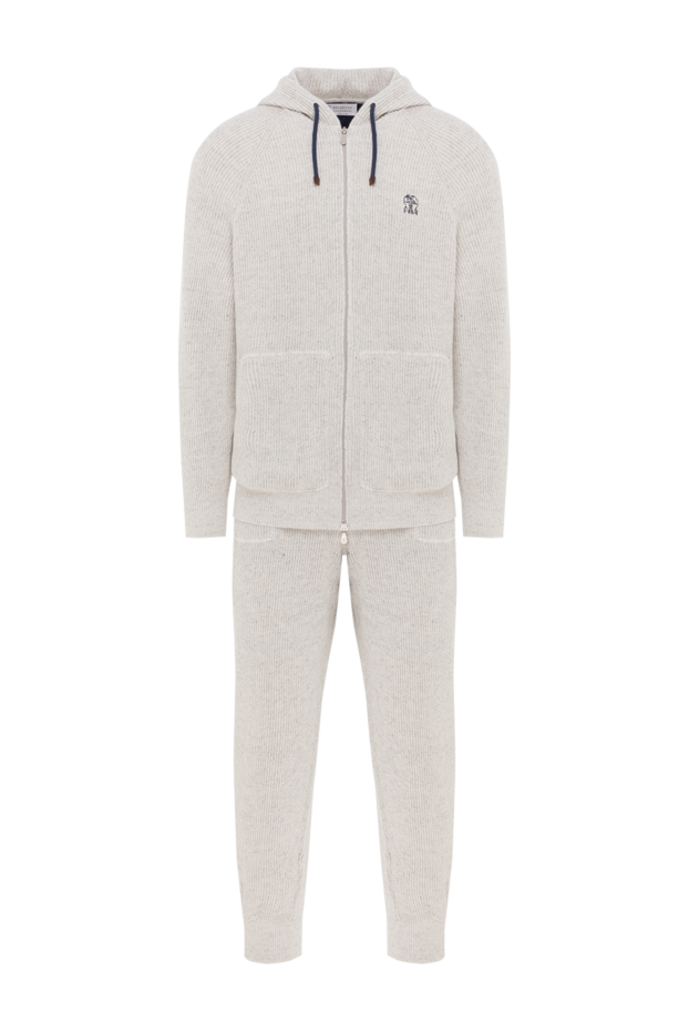 Brunello Cucinelli grey cashmere ribbed tracksuit with hood and logo 188815 - photo 1