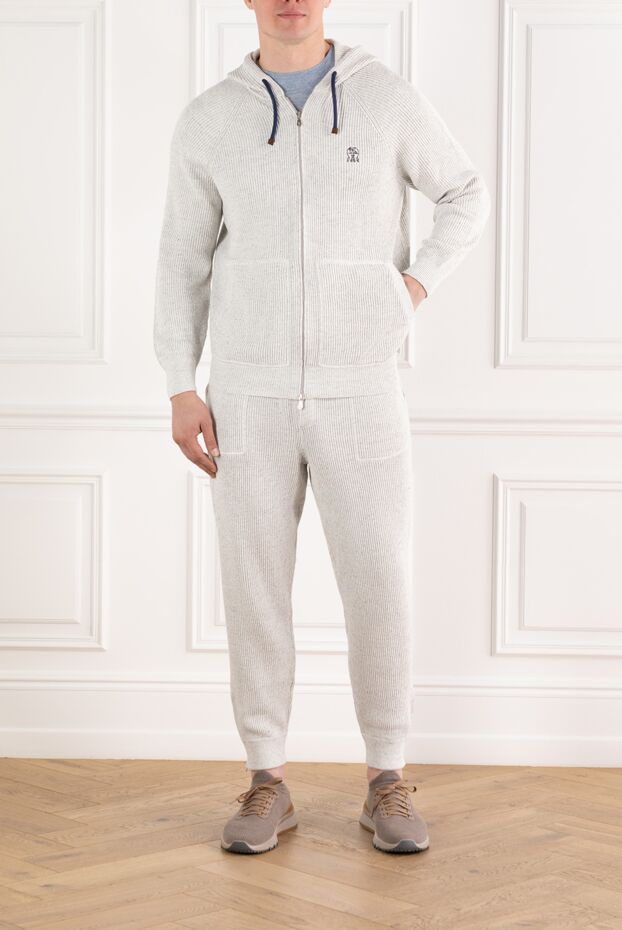 Brunello Cucinelli grey cashmere ribbed tracksuit with hood and logo 188815 - photo 2