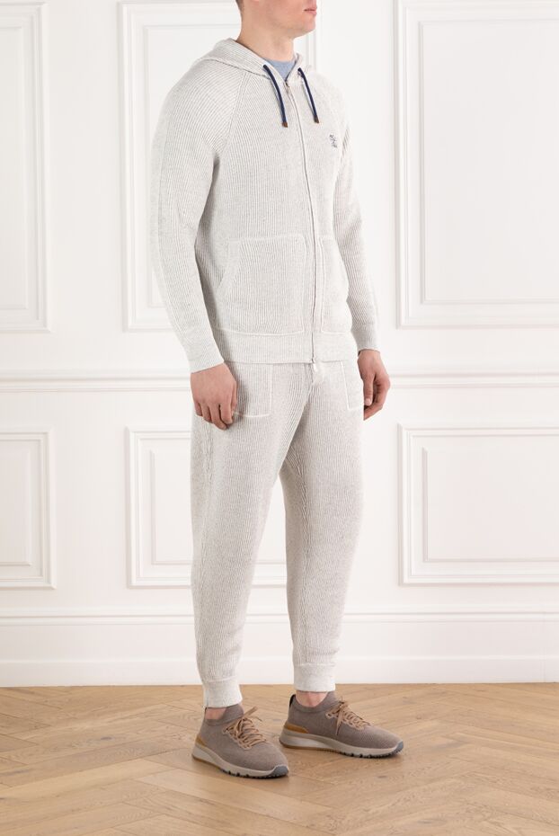 Brunello Cucinelli grey cashmere ribbed tracksuit with hood and logo 188815 - photo 3