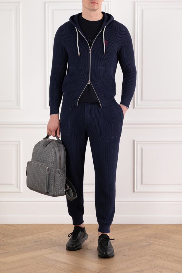Brunello Cucinelli men's cotton tracksuit blue with hood 188825 - photo 2