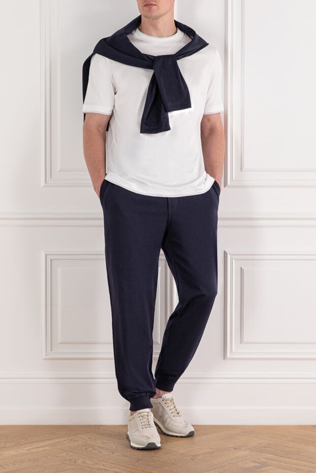 Brunello Cucinelli cotton fleece joggers blue with drawstring waistband
 188829 - photo 2