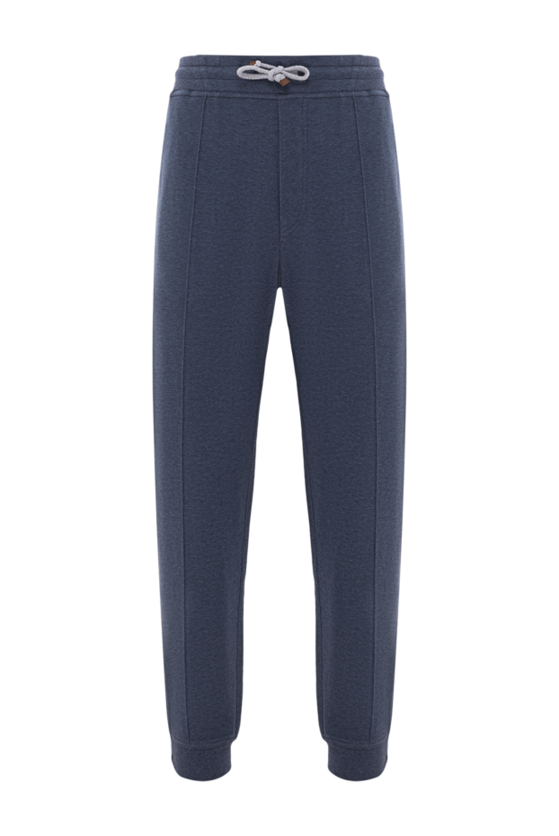 Brunello Cucinelli blue cotton jogger pants with raised stitching and drawstring waist 188830 - photo 1