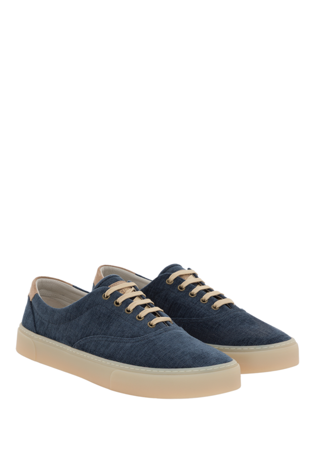 Brunello Cucinelli blue canvas sneakers with contrast soles 188845 - photo 3