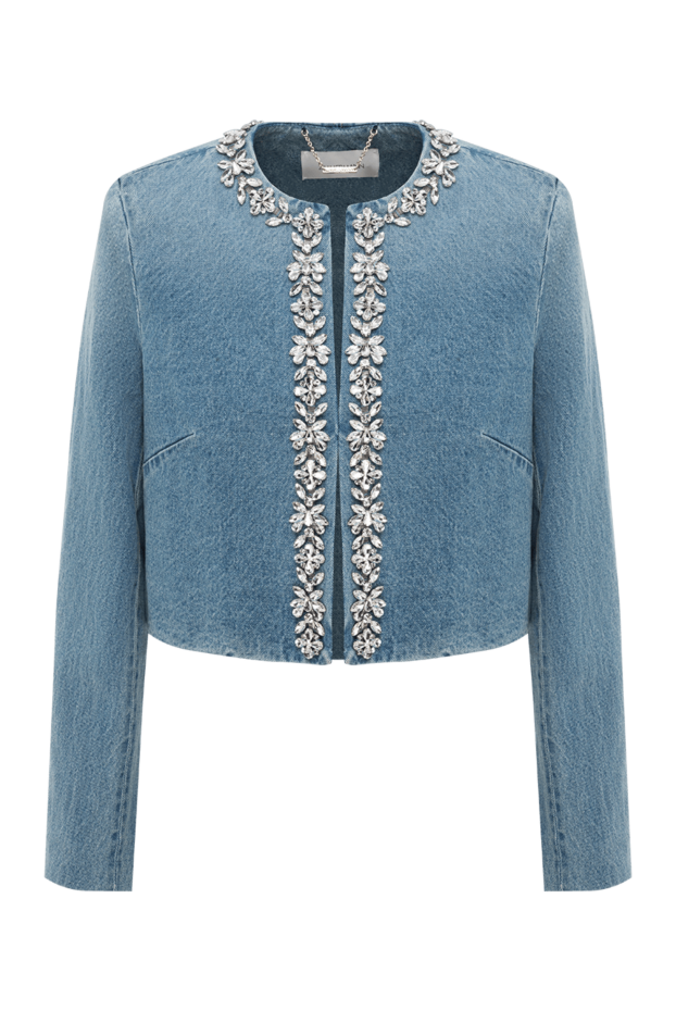 Zimmermann көк түсті әйелдерге арналған кристалды әшекейі бар, кесілген джинсы куртка 188859 - фото 1