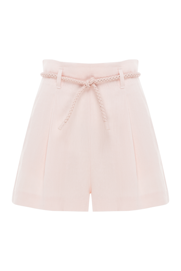 Zimmermann қызғылт түсті зығырдан жасалған жоғары белді шорт 188874 - фото 1